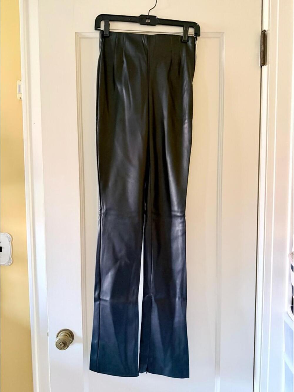 Zara Black High waisted Faux leather pants leggings with pleated waist NWOT S